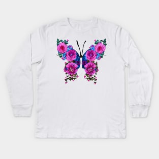 Vintage Floral Butterfly Kids Long Sleeve T-Shirt